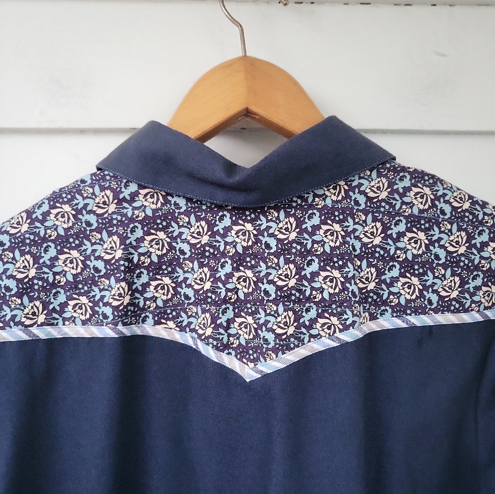 Vintage Koos of Course Navy Blue & Floral Western Shirt Dress L - Picture 6 of 7